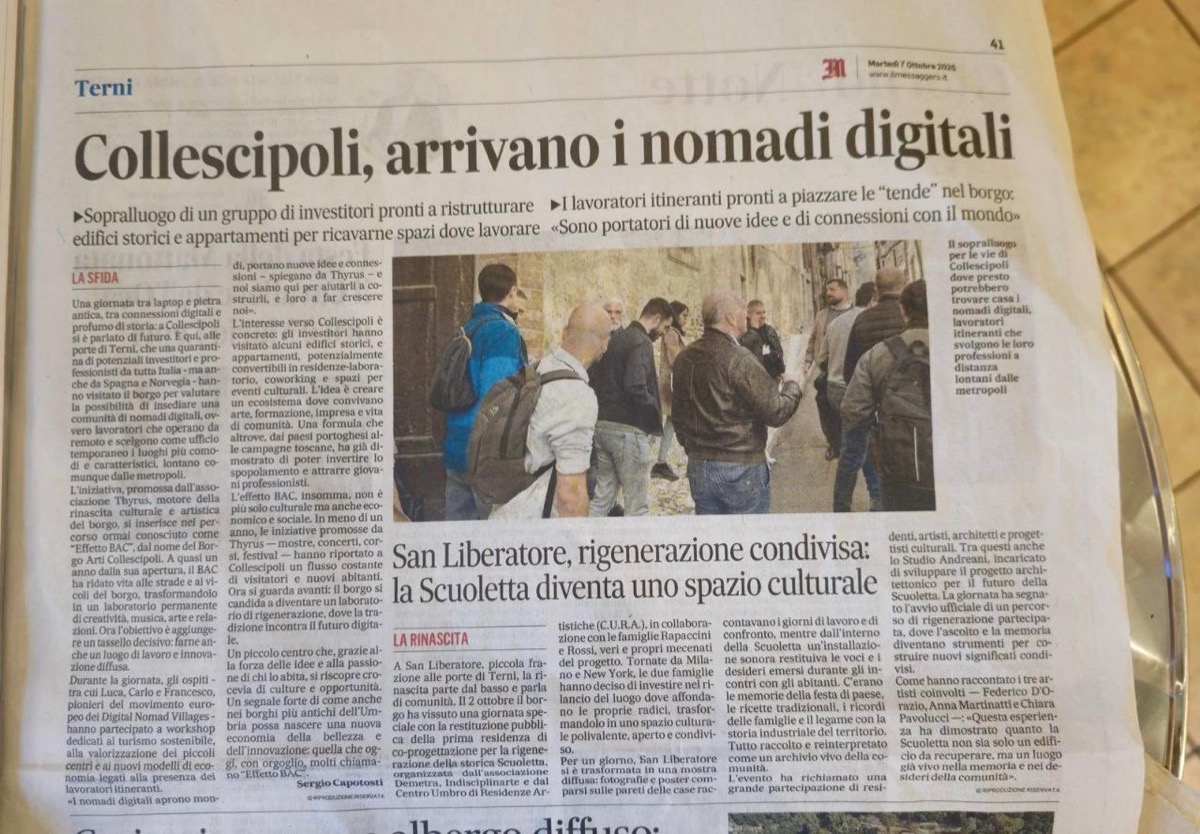 L'articolo del Messaggero dedicato all'evento Digital Nomad Villages